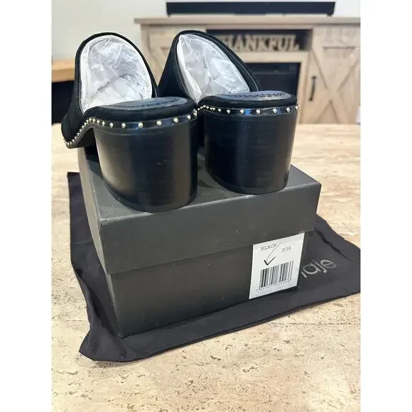 NEW In Box Maje Wave Suede Black Block Heel Mules Womens 38 / 7.5 - Picture 5 of 7